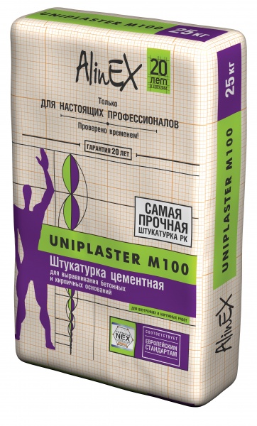 Смесь сухая штукатурная цементная AlinEX UNIPLASTER M100 25 кг