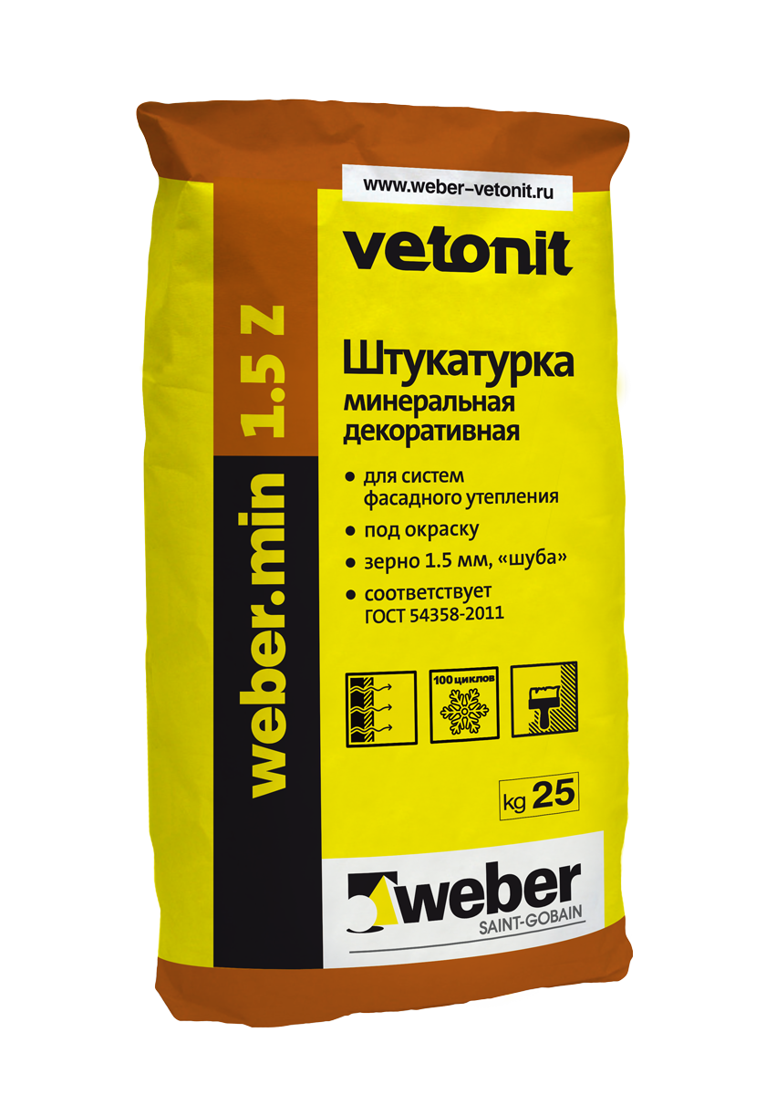 Штукатурка фасадная Weber.min Z шуба фракция 1,5 25 кг